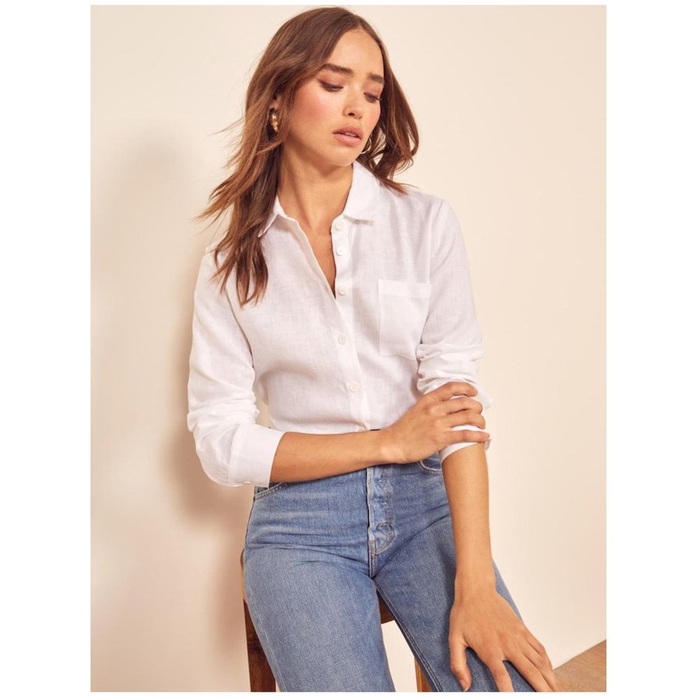 Reformation Danni Top White Linen Button Down Shirt Size XS NWOT